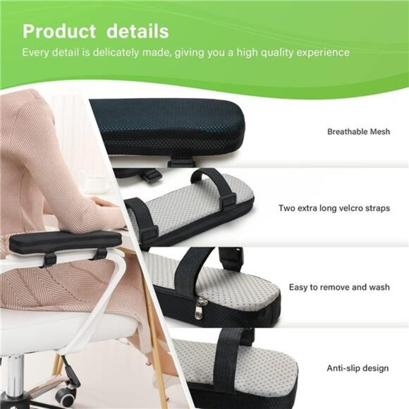 Chair Armrest Cooling Gel Cushions Elbow Pillow Pressure Relief Office Chair - Picture 2 of 7